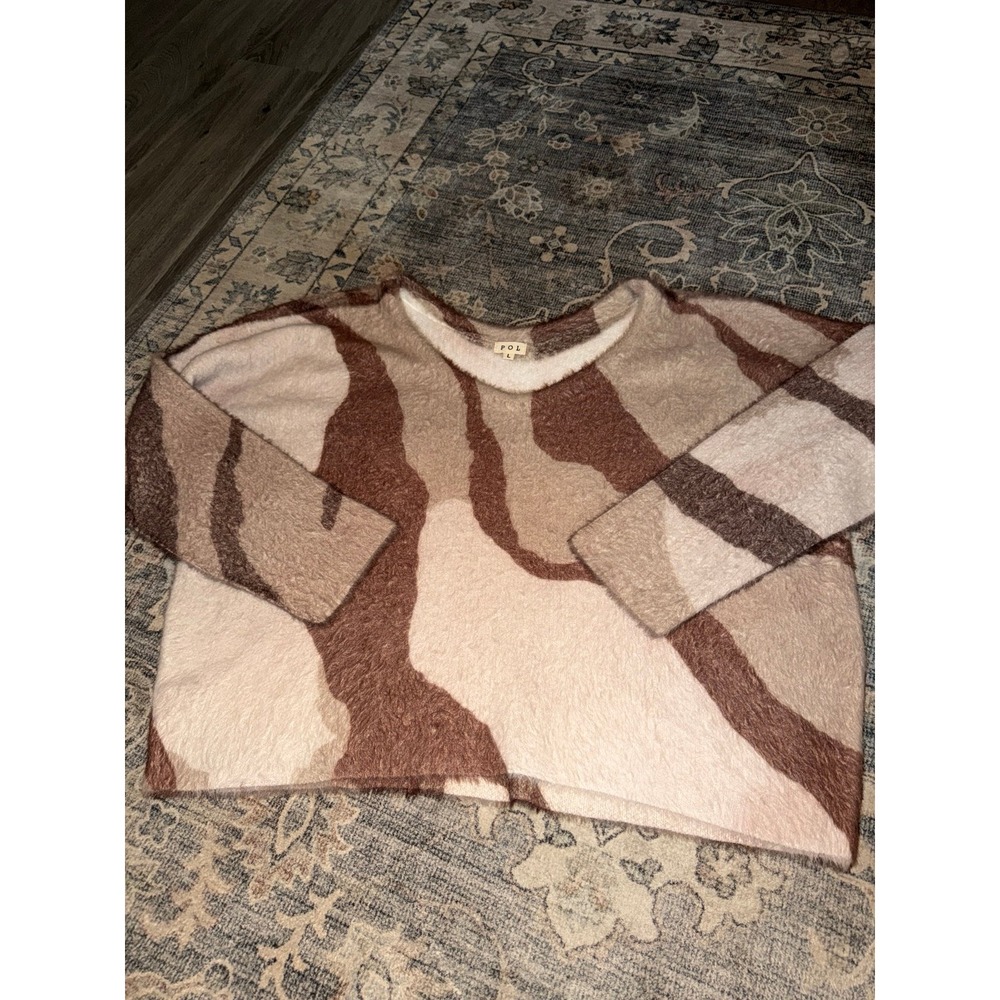 POL Animal Print Sweater Brown